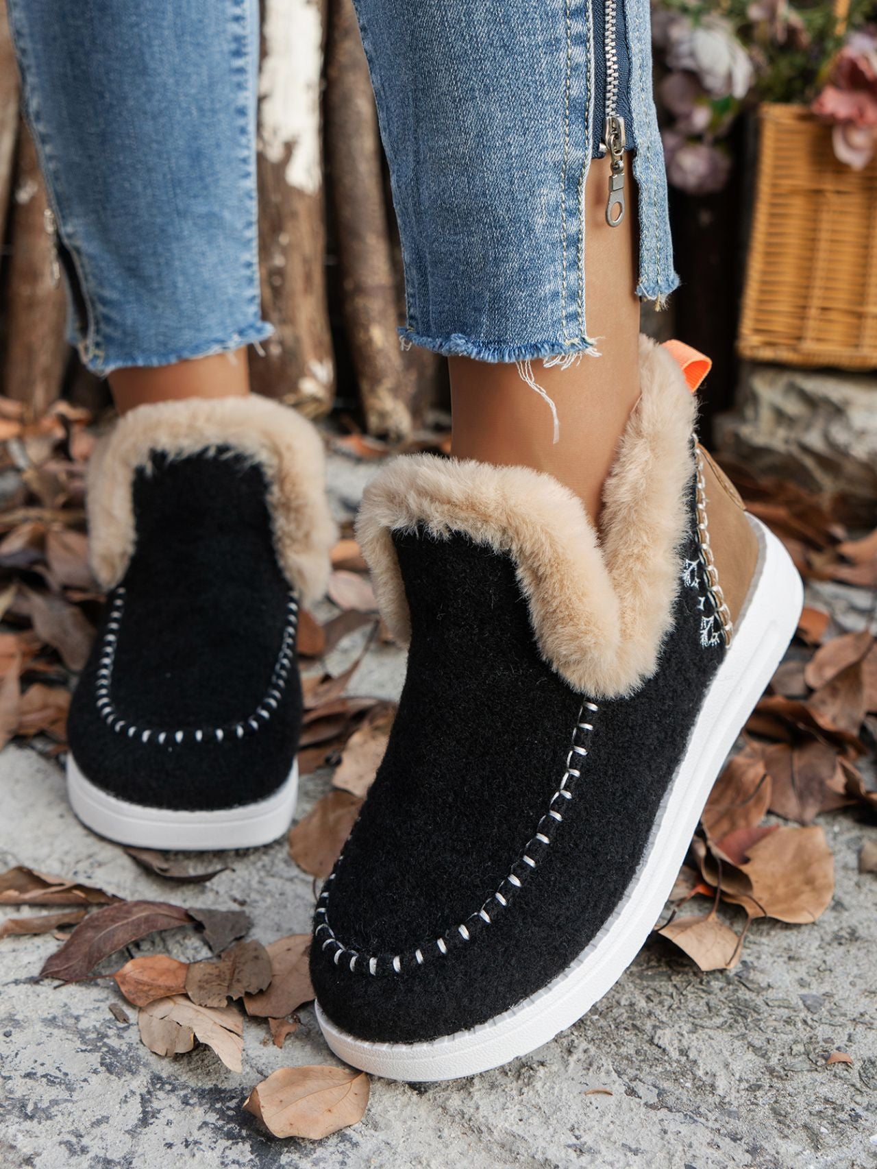 Furry Suede Round Toe Flat Sneakers - ships from supplier in 5-10 business days