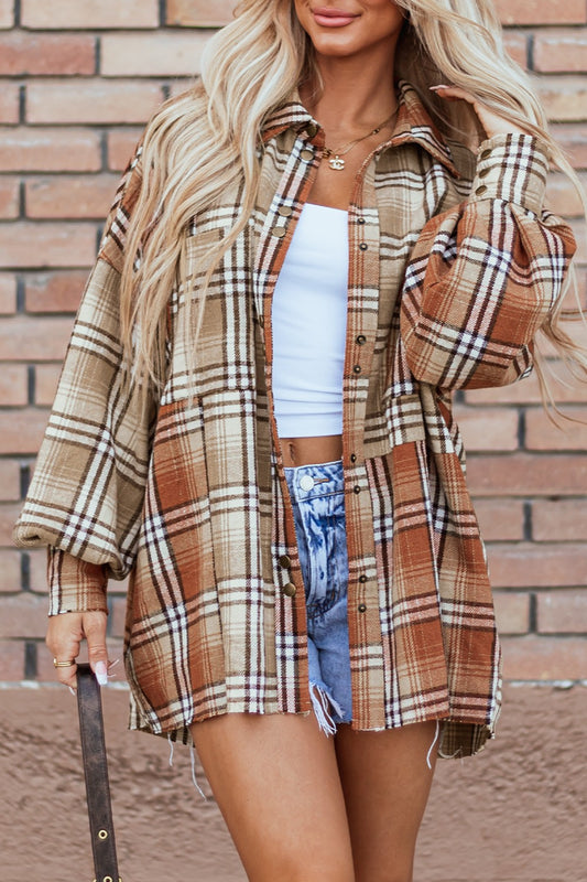 Plaid Snap Down Dropped Shoulder Shacket - ships from supplier in approximately 10 business days