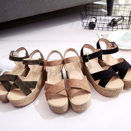 Crisscross Open Toe Wedge Sandals - ships from supplier in approximately 10 business days