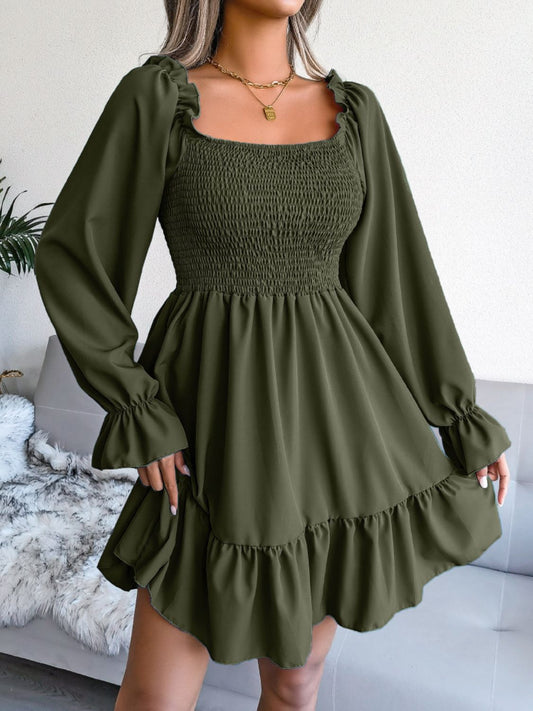 Smocked Flounce Sleeve Square Neck Dress - ships from supplier in approximately 10 business days