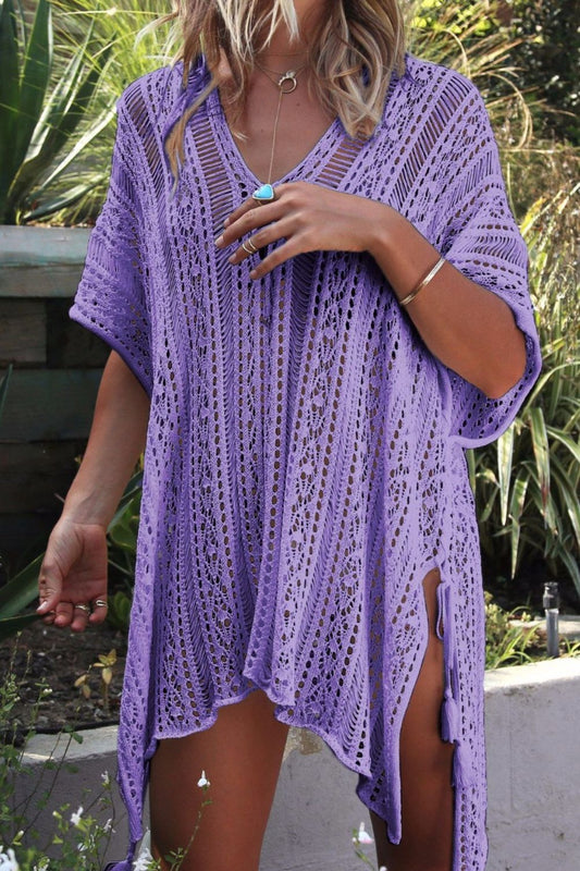 Cutout V-Neck Cover-Up with Tassel - ships from supplier in approximately 10 business days