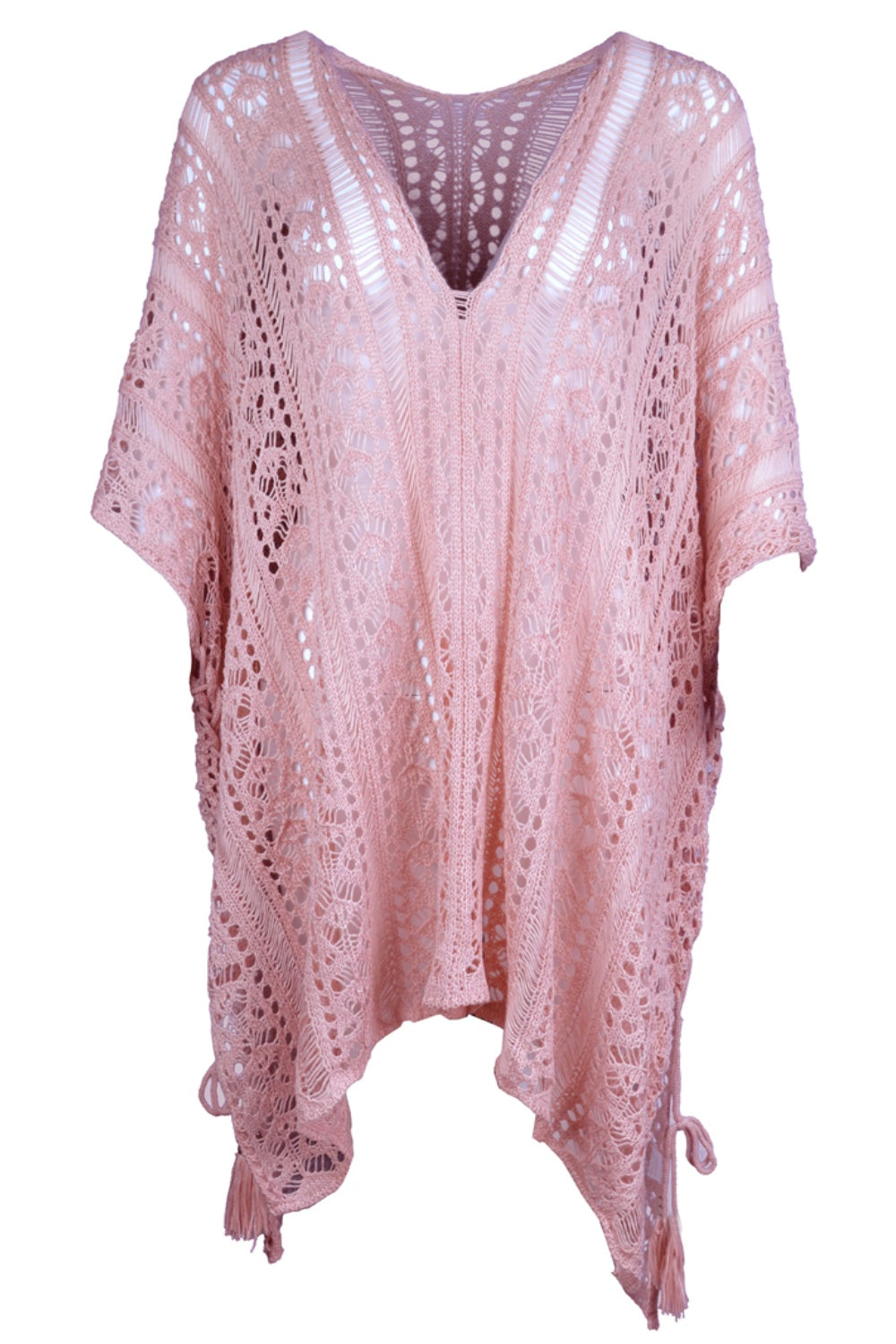 Cutout V-Neck Cover-Up with Tassel - ships from supplier in approximately 10 business days