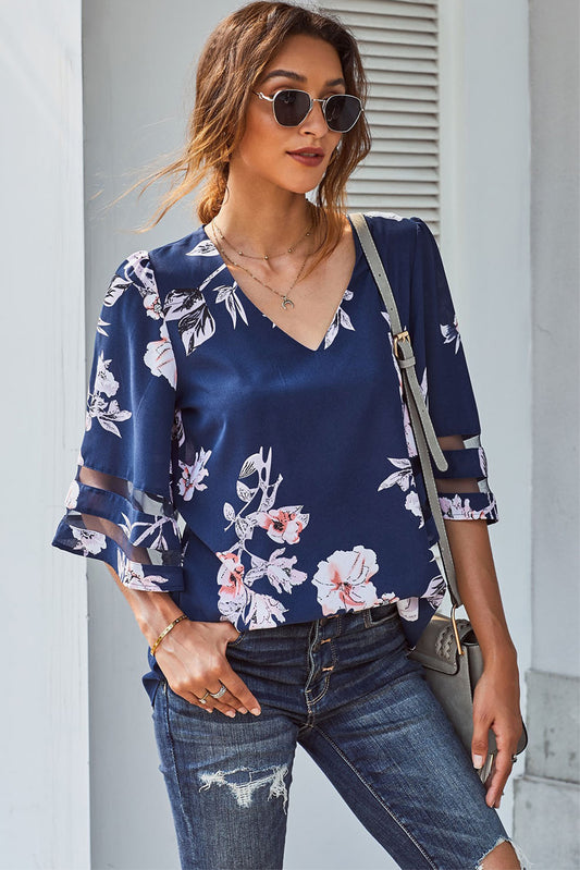 Printed Flare Sleeve Top - ships from supplier in approximately 10 business days