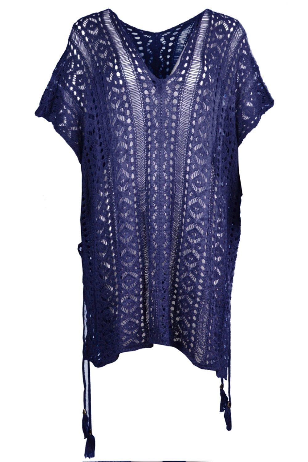 Cutout V-Neck Cover-Up with Tassel - ships from supplier in approximately 10 business days